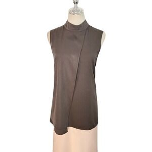 Vintage Naked Zebra Asymmetrical Drape Mock Neck Top LG Brown Grey